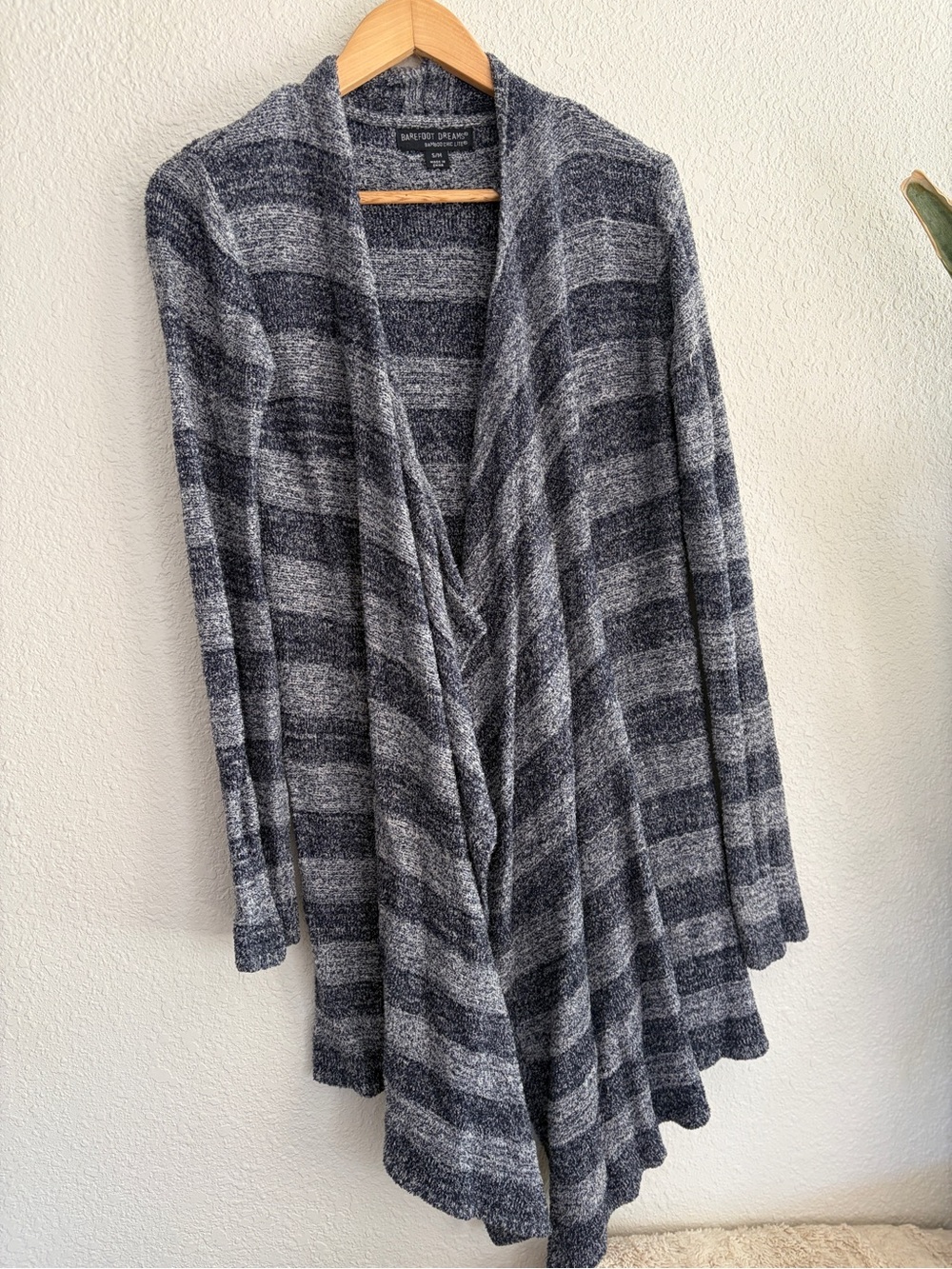 Barefoot Dreams navy &Charcoal Striped Open-Front Draped Cardigan